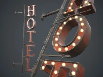 Old Metal Hotel Sign PBR Game Ready Low-poly 3D model