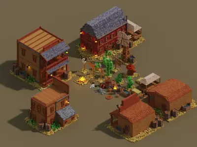 Wild West Outdoors Theme 3D Voxel Models Bundle Low-poly models Low-poly 3D model