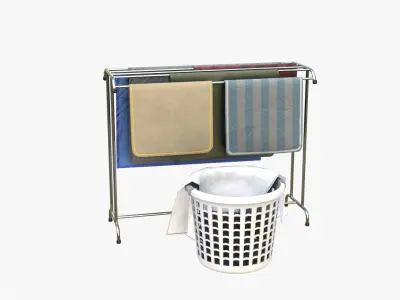 Clothesline with Laundry basket 3D model