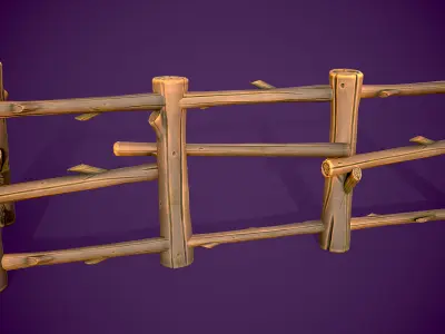 Stylized Wooden Fence Low-poly 3D model