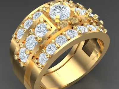 Light Gold Diamond Men Ring 2MR042 3D model