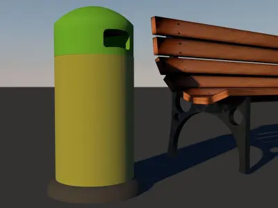 street and park bench with a dustbin FREE Free 3D model