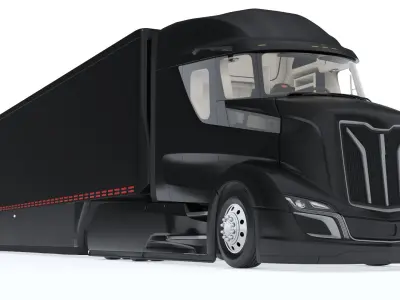  Advanced Long Haul Truck and Trailer Black Rigged for Maya 
