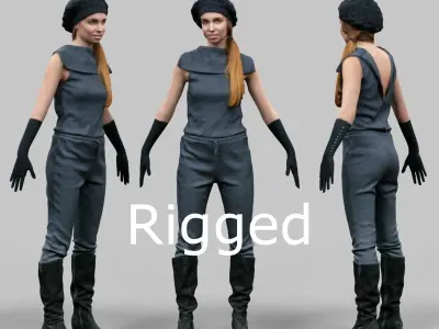 Futuristic girl Rigged Low-poly 3D model