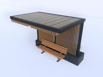 Outdoor Wooden Steel Bench with Planter and Canopy Low-poly 3D model