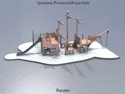 Playground pirate ship made of wood Low-poly 3D model