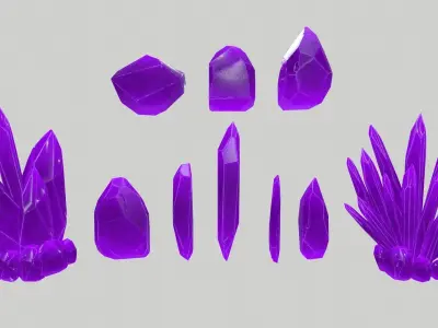Crystal Set quartz Low-poly 3D model