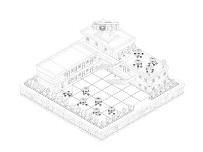 Cartoon Low Poly Hotel Low-poly 3D model