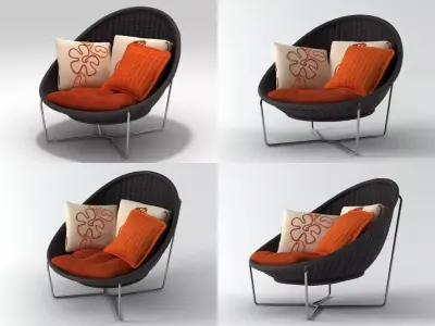 Nido four different chairs with orange pillows 3D model