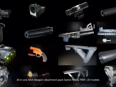 All in one AAA Weapon attachment pack Game Ready PBR