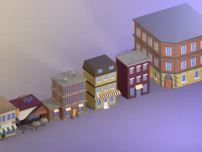 Low poly building 3d model pack  Low-poly 3D model