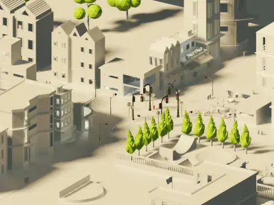 City Cartoon Stylish in White Color 3D model