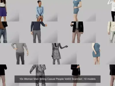 10x Woman Man Sitting Casual People Vol03 Scanned 3D Model Pack