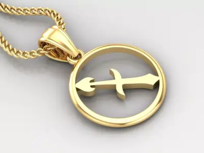 Circle Sagittarius Light Gold Pendant Version 6 3D print model