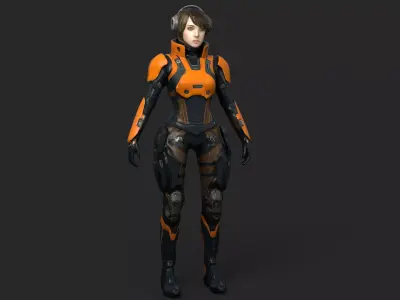 Futuristic Combat Girl Low-poly 3D model