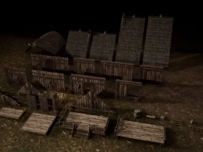 Viking Medieval House with interior and Props Low-poly 3D model