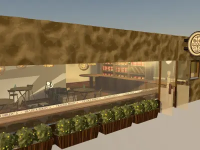 small coffee shop with kitchen streamline designed restroom 3D model