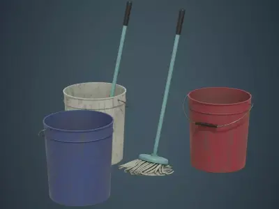 Bucket And Mop 1B Low-poly 3D model