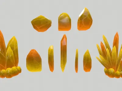 Crystal Set orange sword Low-poly 3D model