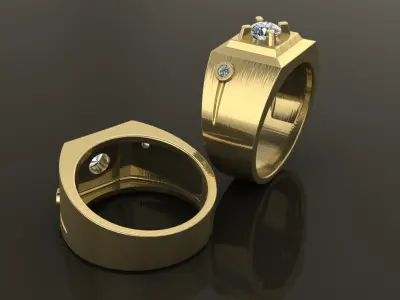 Signet Ring Square Diamond Bezel Shank Mix Size 7-12 3D print model