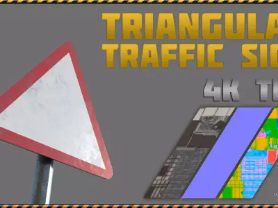 Triangular Traffic Sign Low-poly 3D model