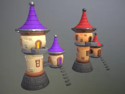 Stylized magic tower Low-poly 3D model