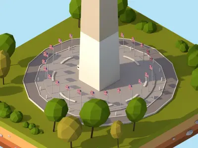 Cartoon Low Poly USA Washington Monument Low-poly 3D model
