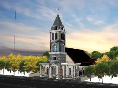 Architecture-Religion-God-Culture-Temple-063 church with steeple 3D model