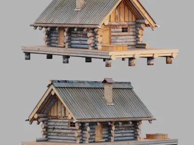 Karelian bath Log house from Kelo Low-poly 3D model