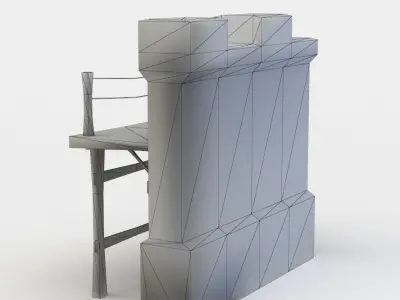 Masonry wall with wooden platform Low-poly 3D model