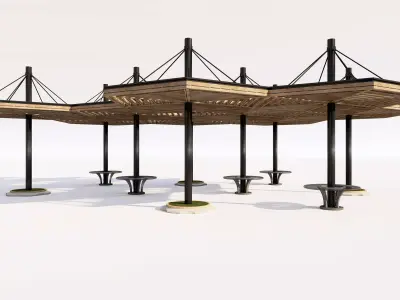 Modern Wood and Steel Pavilion Pergola Low-poly 3D model