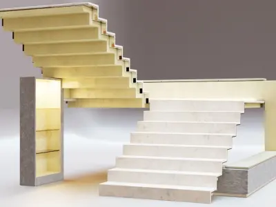 Stairs Set 05 - U Shape Stairs with 4 diferent designs Low-poly 3D model