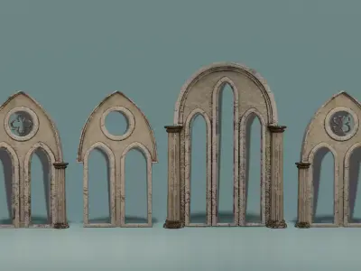 Gotic Window Set Low-poly 3D model