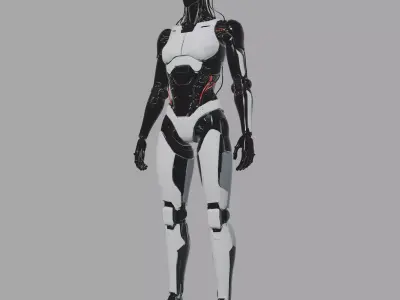 Futuristic Female Android Robot Low-poly 3D model