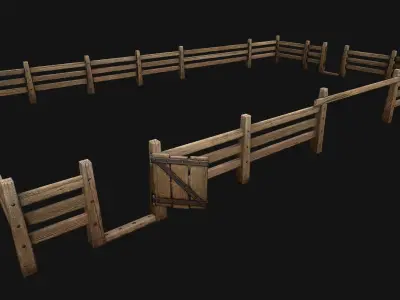 Fence Farm  Wooden Constructor Low-poly 3D model