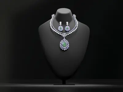 Mughal necklace and Earring 3D model