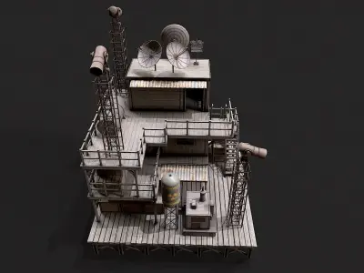 Post Apo Wooden Platform Structure 3 Low-poly 3D model