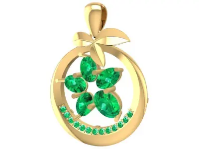 Floral Gemstone Circle Pendant with Ribbon Bail 1878 3D print model