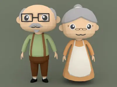 Low Poly Cartoon character  Old Low-poly 3D model
