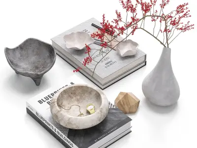 Decorative set with indoor bouquet 3D model
