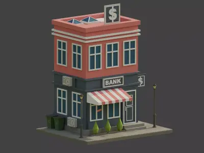 Bank Building Low-poly 3D model purchase