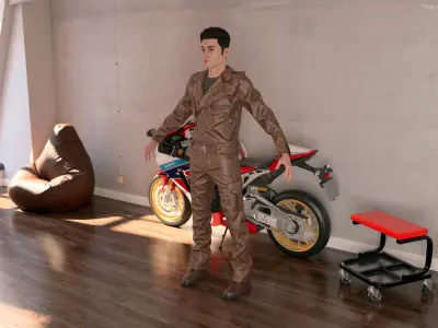  Male Rocker in Outfit Leather Brown Fur 