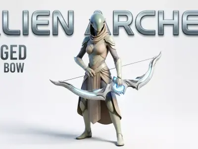 Alien Archer Character With Bow  Low-poly 3D model