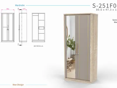 Modern Mirrored Wardrobe Armoire Closet FlatPack Free 3D model