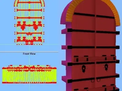 Arched Medieval look 72 inch double door with hinges quoins etc Free 3D model