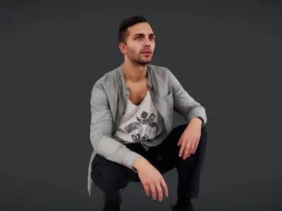 Squatting Observer - Casual Male Figure 3D model