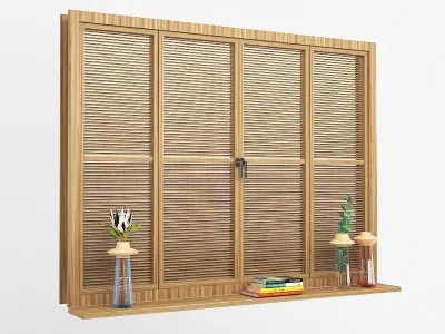 Windrow wooden window with blinds 3D model