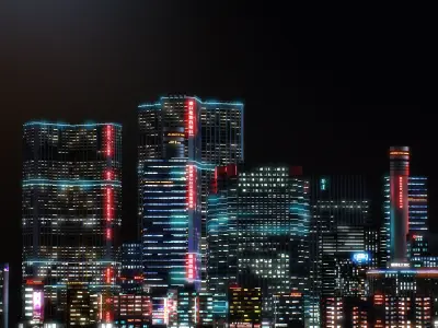 15 cyberpunk-style buildings Low-poly 3D model