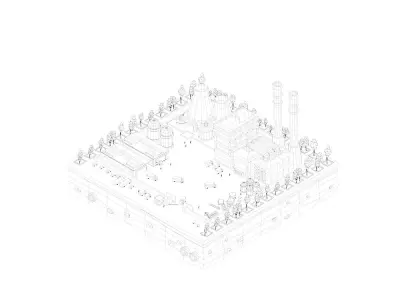 Cartoon Low Poly City Factory Low-poly 3D model
