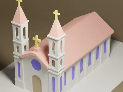 lowpoly Cartoon Church Low-poly 3D model